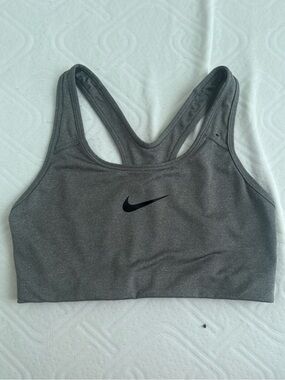 Nike Charcoal Gray Racerback Sports Bra with Black Swoosh